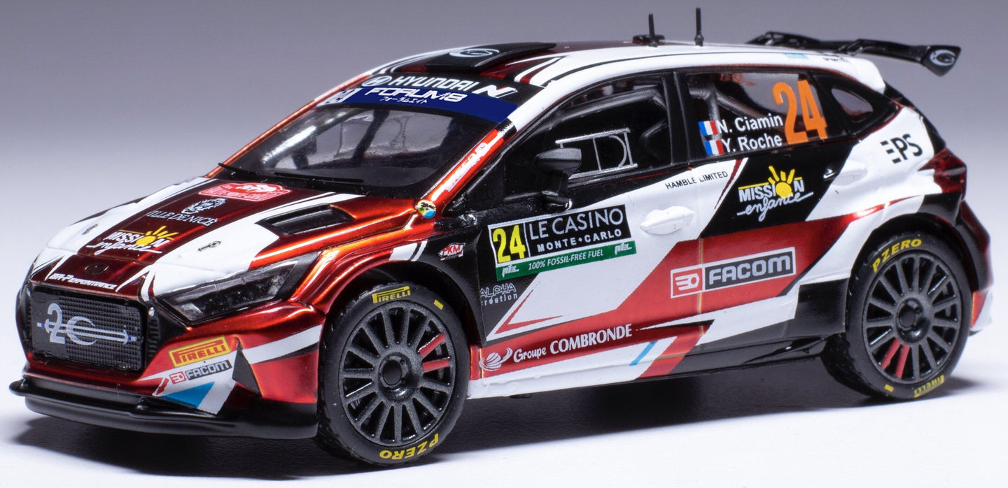 Hyundai i20 N RALLY2 #24 CIAMIN/ROCHE RALLY MONTE CARLO 2024 hvid/rød/sort 1:43
