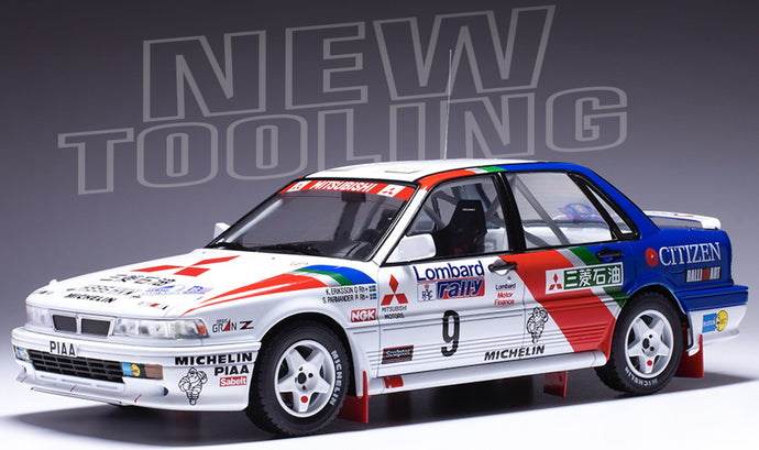 Mitsubishi GALANT VR-4 #4 VATANEN/BERGLUND RAC RALLY 1990 hvid/blå/rød 1:18