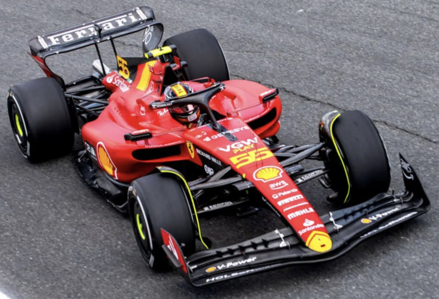 FERRARI F1 SF-23 TEAM SCUDERIA FERRARI N 55 POLE POSITION 3rd MONZA ITALY GP 2023 CARLOS SAINZ RED BLACK YELLOW 1:18