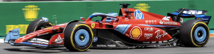 FERRARI F1 SF-24 TEAM SCUDERIA FERRARI N 16 3rd MIAMI GP 2024 CHARLES LECLERC WITH SHOWCASE RED BLACK LIGHT BLUE 1:18