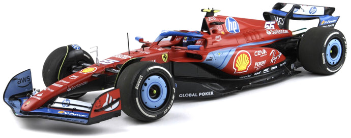 FERRARI F1 SF-24 TEAM SCUDERIA FERRARI N 55 5th MIAMI GP 2024 CARLOS SAINZ - POLIFOAM PACKAGING RED BLACK LIGHT BLUE 1:18