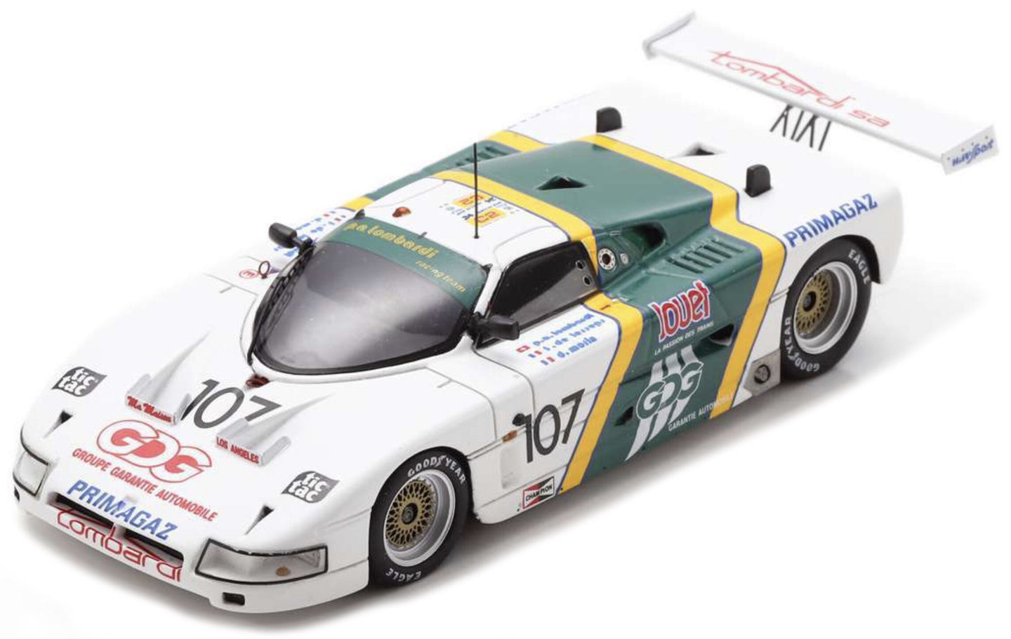 SPICE SE87C 3.3L V8 TEAM P.A.LOMBARDI N 107 24h LE MANS 1990 PIERRE ALAIN LOMBARDI - DENIS MORIN - FERDINAND DE LESSEPS WHITE GREEN 1:43