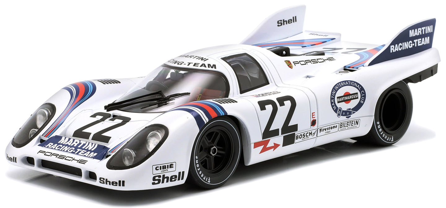 PORSCHE 917K 4.9L TEAM MARTINI RACING N 22 WINNER 24h LE MANS 1971 HELMUT MARKO - GIJS VAN LENNEP WHITE BLUE 1:18