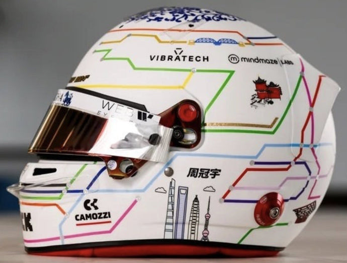 BELL HELMET CASCO HELMET F1 GUANYU ZHOU TEAM STAKE KICK SAUBER N 24 CHINA GP 2024 WHITE 1:5