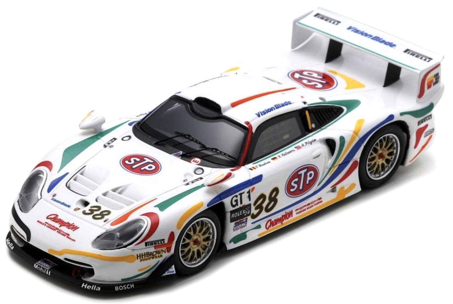 Porsche 911 GT1 EVO #38 BOUTSEN/PILGRIM/KELLENERS 24H DAYTONA 1998 hvid/grøn/rød/gul 1:43