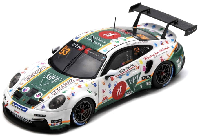 Porsche 911 GT3 CUP #53 RILEY DICKINSON PORSCHE DELUXE CARRERA CUP NORTH AMERICA CHAMPION 2023 hvid/grøn/gul 1:43