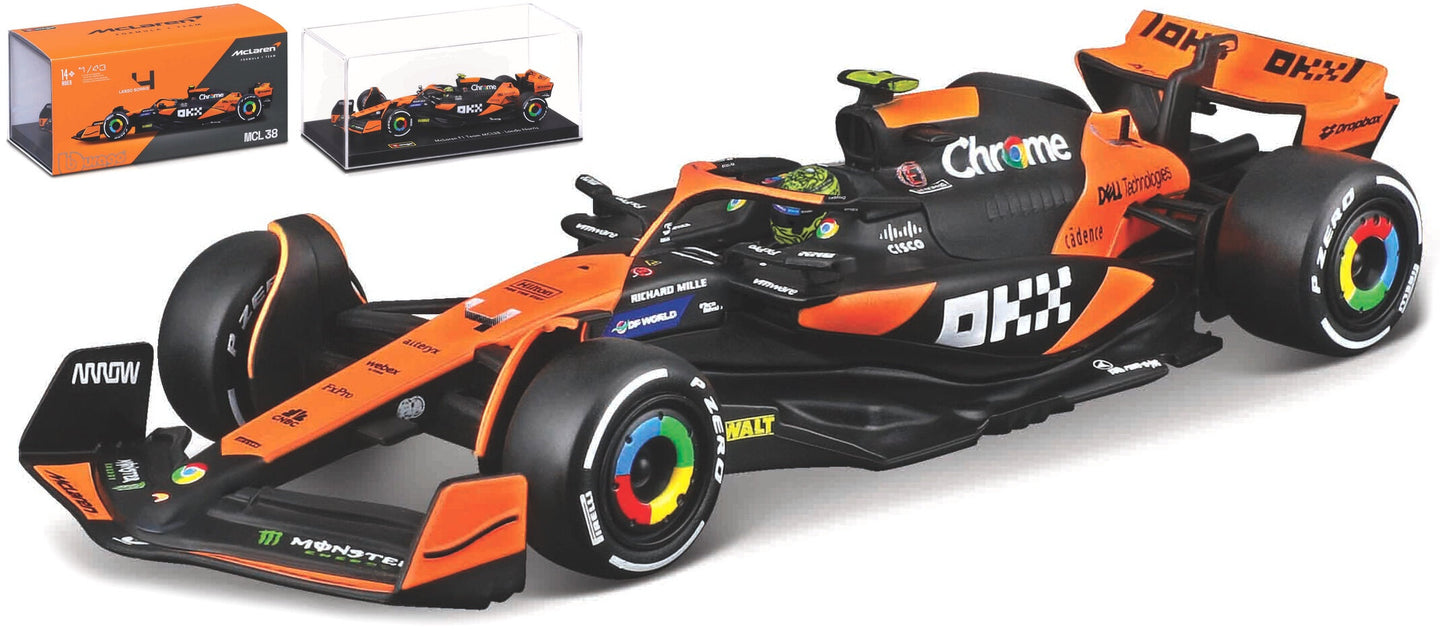Mclaren MCL 38 #4 LANDO NORRIS 2024 With Helmet orange/sort 1:43 fra Burago