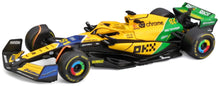 Indlæs billede til gallerivisning Mclaren MCL 38 #81 OSCAR PIASTRI 2nd MONACO GP - SENNA 30th ANNIVERSARY LIVERY 2024 gul/grøn/blå 1:43 fra Burago