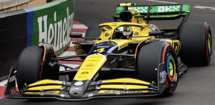 McLAREN F1 MCL38 TEAM MCLAREN N 4 4th MONACO GP (SENNA 30th ANNIVERSARY) 2024 LANDO NORRIS YELLOW GREEN BLACK 1:43