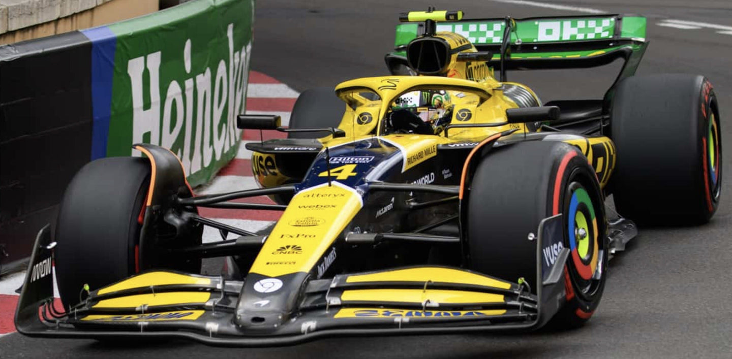 McLAREN F1 MCL38 TEAM MCLAREN N 4 4th MONACO GP (SENNA 30th ANNIVERSARY) 2024 LANDO NORRIS YELLOW GREEN BLACK 1:43