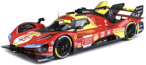 FERRARI 499P 3.0L TURBO V6 TEAM FERRARI AF CORSE N 50 WINNER 24h LE MANS 2024 ANTONIO FUOCO - MIGUEL MOLINA - NICKLAS NIELSEN WITH SHOWCASE RED YELLOW BLACK 1:18
