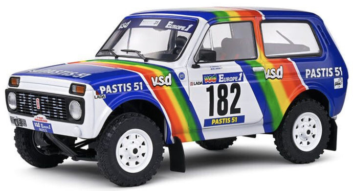 LADA NIVA N 182 RALLY PARIS-DAKAR 1984 JEAN PIERRE JABOUILLE - MICHEL SARDOU WHITE BLUE 1:18