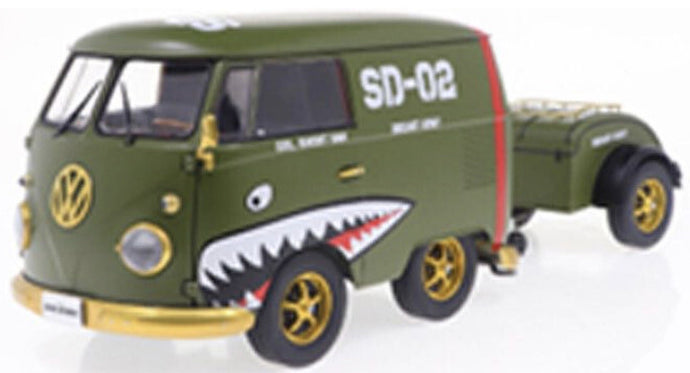 VW T1 KOOL KOMBI + AAMHANGER 1950 oliven grøn/rød/hvid 1:18