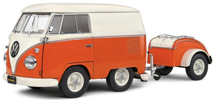 VOLKSWAGEN T1 VAN KOOL COMBI WITH TRAILER 1950 ORANGE/WHITE 1:18