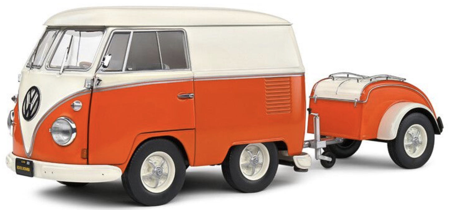 VOLKSWAGEN T1 VAN KOOL COMBI WITH TRAILER 1950 ORANGE/WHITE 1:18