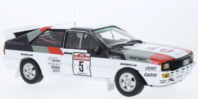 Audi QUATTRO A2 #5 MIKKOLA/HERTZ RALLY SAN REMO 1983 hvid/grå/rød 1:18