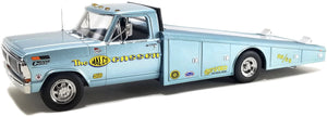 FORD USA F-350 TRUCK RAMP CAR TRANSPORTER MALCO GASSER 1970 LIGH BLUE MET 1:18