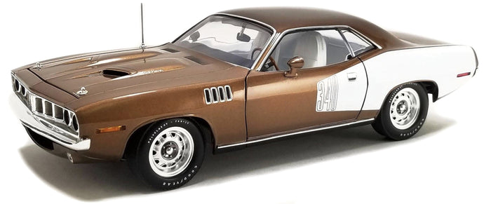 PLYMOUTH CUDA 340 COUPE 1971 BROWN MET WHITE 1:18