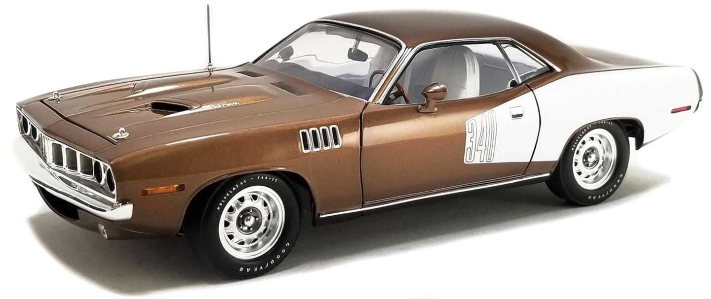 PLYMOUTH CUDA 340 COUPE 1971 BROWN MET WHITE 1:18
