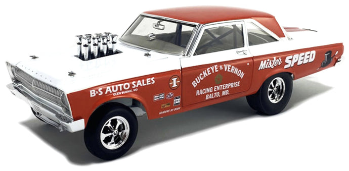 PLYMOUTH CORONET AWB MISTER SPEED BS AUTO SALES RACING 1965 RED WHITE 1:18