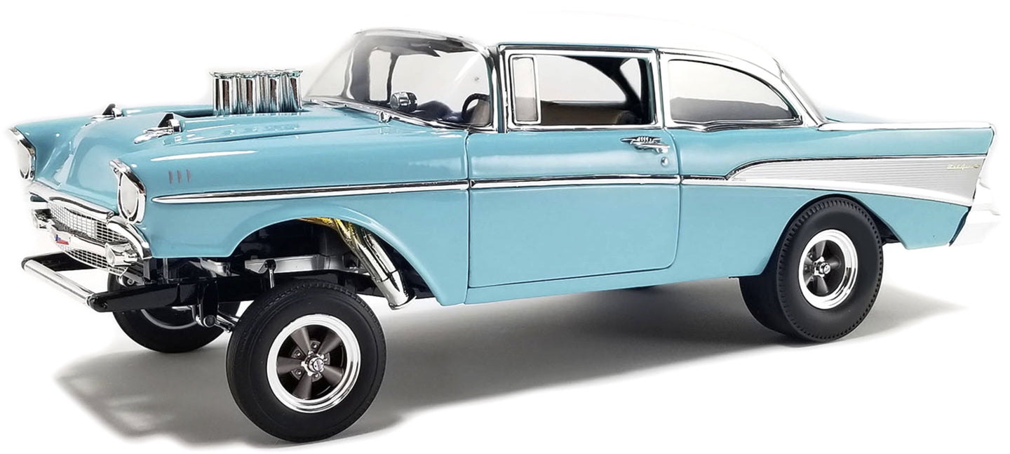 CHEVROLET BEL AIR GASSER 1957 LIGHT BLUE WHITE 1:18