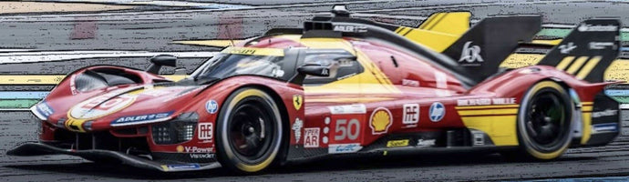 FERRARI 499P 3.0L TURBO V6 TEAM FERRARI AF CORSE N 50 WINNER 24h LE MANS 2024 ANTONIO FUOCO - MIGUEL MOLINA - NICKLAS NIELSEN RED YELLOW BLACK 1:43