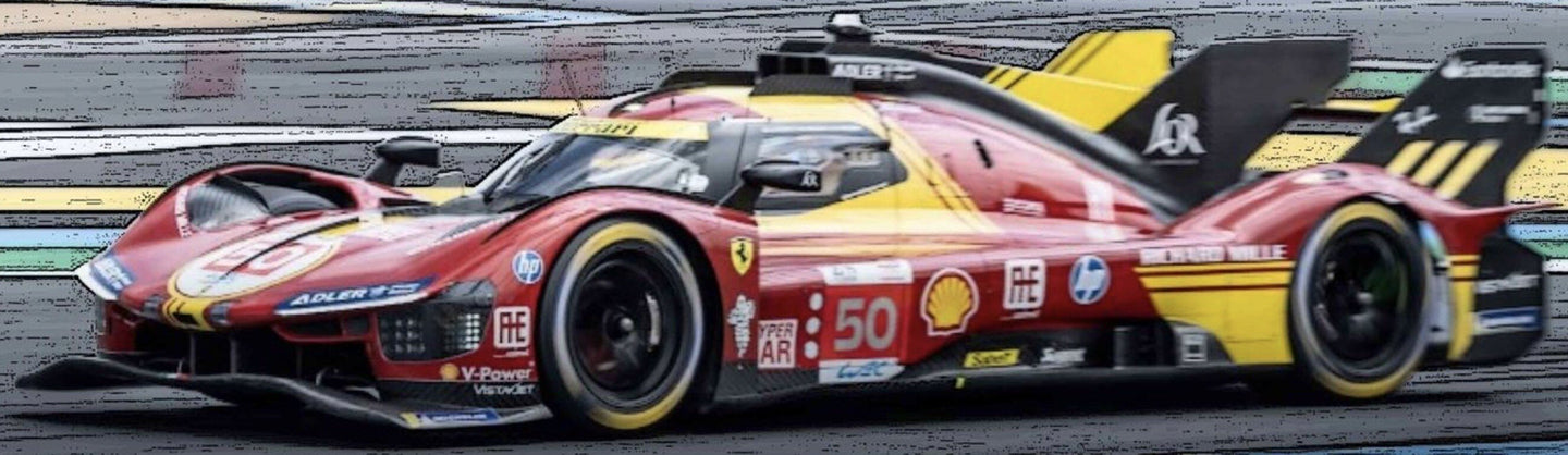 FERRARI 499P 3.0L TURBO V6 TEAM FERRARI AF CORSE N 50 WINNER 24h LE MANS 2024 ANTONIO FUOCO - MIGUEL MOLINA - NICKLAS NIELSEN RED YELLOW BLACK 1:43