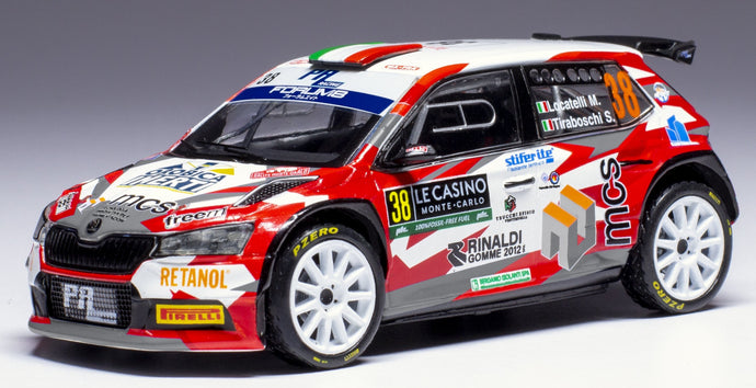 Skoda FABIA RALLY2 #38 LOCATELLI/TIRABOSCHI RALLY MONTE CARLO 2024 rød/hvid/grå 1:43