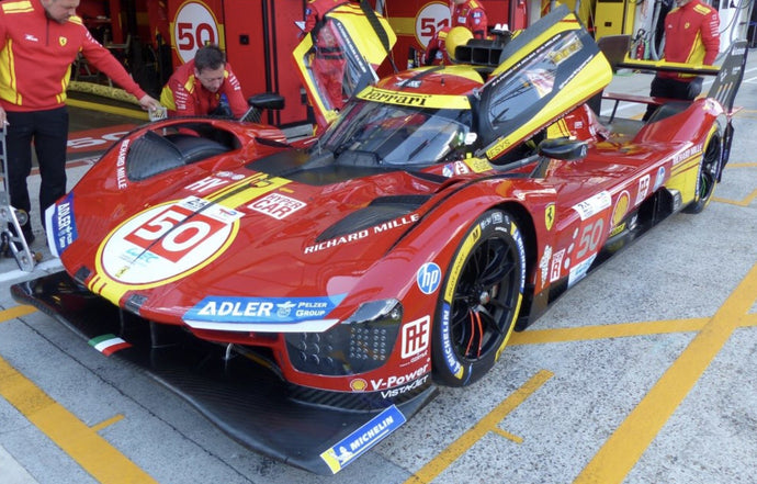 FERRARI 499P 3.0L TURBO V6 TEAM FERRARI AF CORSE N 50 WINNER 24h LE MANS 2024 ANTONIO FUOCO - MIGUEL MOLINA - NICKLAS NIELSEN RED YELLOW BLACK 1:12