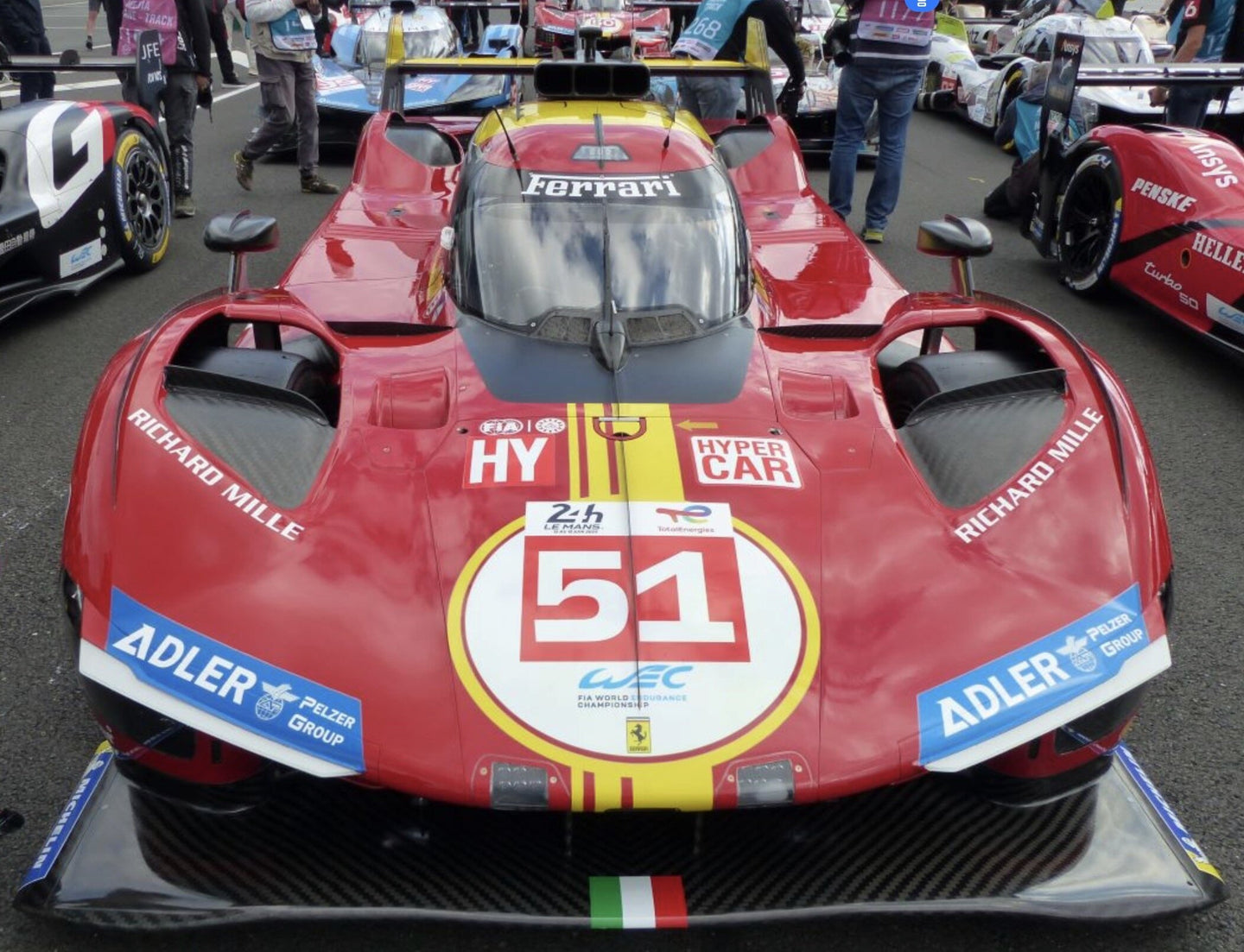FERRARI 499P 3.0L TURBO V6 TEAM FERRARI AF CORSE N 51 3rd 24h LE MANS 2024 ALESSANDRO PIER GUIDI - JAMES CALADO - ANTONIO GIOVINAZZI RED YELLOW BLACK 1:18