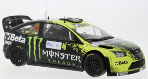 Ford FOCUS RS WRC08 #46 VALENTINO ROSSI/CASSINA RALLY MONZA 2009 sort/gul 1:18