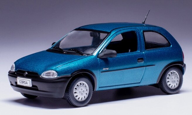 OPEL CORSA B SWING 1995 MET.DARK AQUAMARINE 1:43 fra Ixo Model