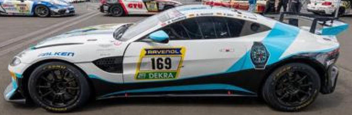 ASTON MARTIN VANTAGE AMR GT3 TEAM DORR MOTORSPORT N 169 24h NURBURGRING 2024 O.SANDBERG - A.WENISCH - M.FUNKE - P.DORR WHITE BLUE BLACK 1:43