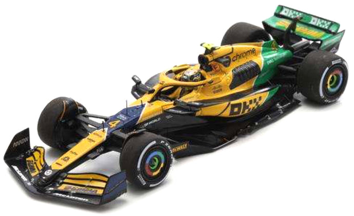 Mclaren MCL 38 #4 LANDO NORRIS 4th MONACO GP - SENNA 30th ANNIVERSARY LIVERY 2024 gul/blå/grøn 1:43