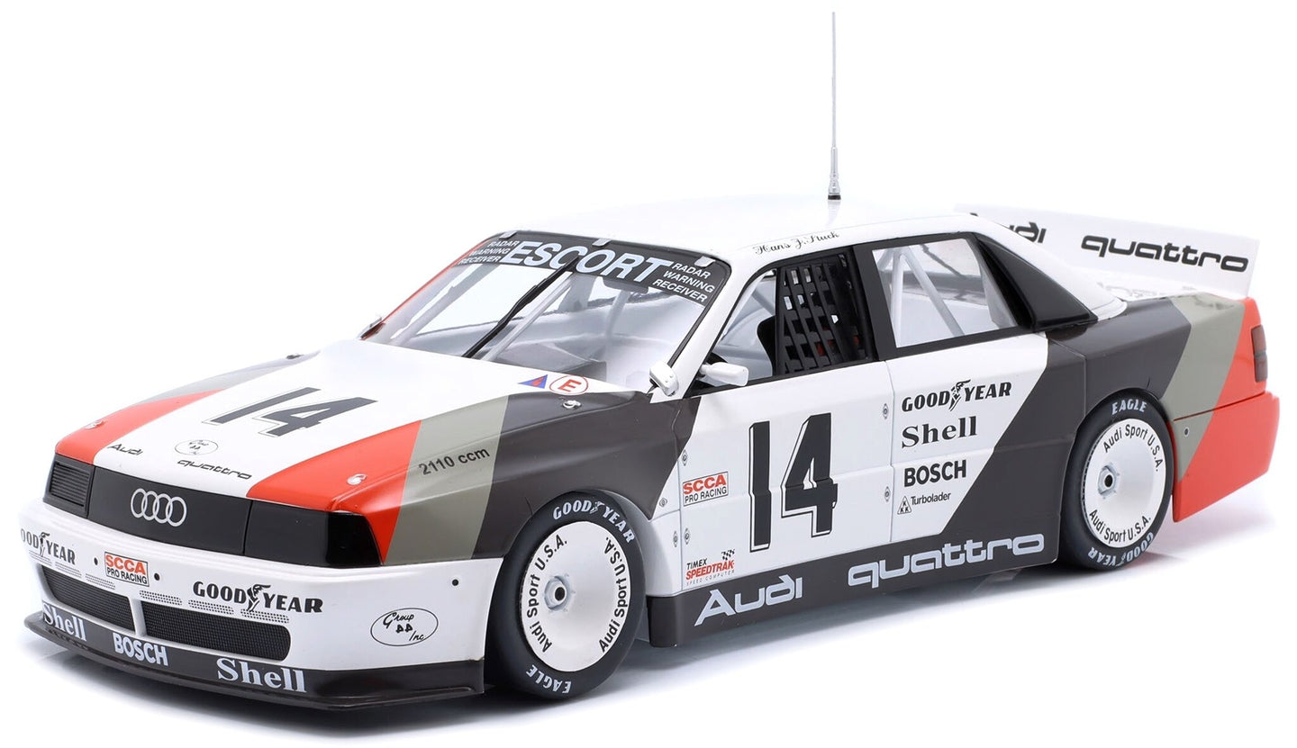 AUDI 200 QUATTRO TEAM AUDI SPORT N 14 WINNER CLEVERLAND TRANS-AM 1988 HANS JOACHIM STUCK WHITE GREY RED 1:18