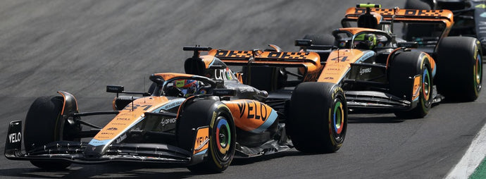 McLAREN SET 2X F1 MCL38 TEAM MCLAREN N 81 WINNER HUNGARIAN GP 2024 OSCAR PIASTRI + N 4 2nd HUNGARIAN GP 2024 LANDO NORRIS ORANGE BLACK 1:43
