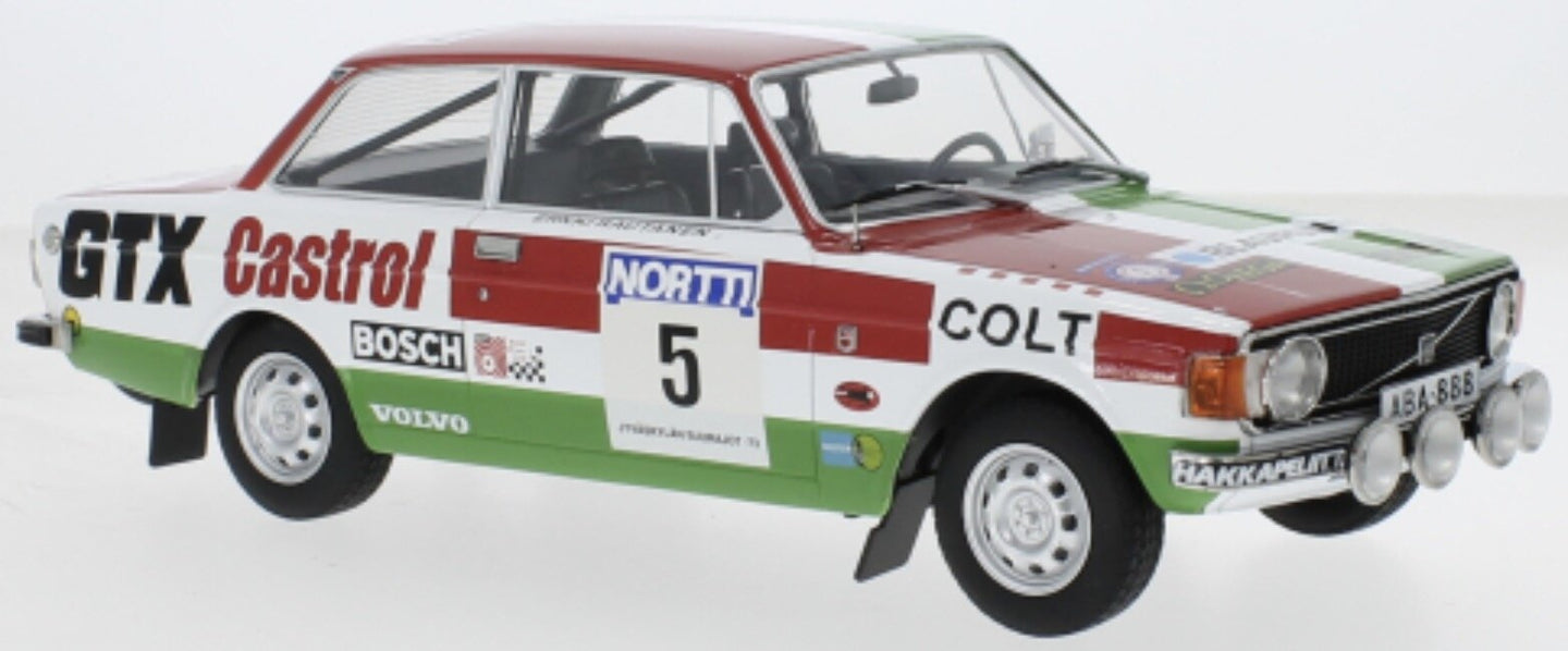 VOLVO 142 CASTROL GTX (night version) N 5 RALLY 1000 LAKES 1973 HANNU MIKKOLA - ERKKI RAUTANEN WHITE RED GREEN 1:18