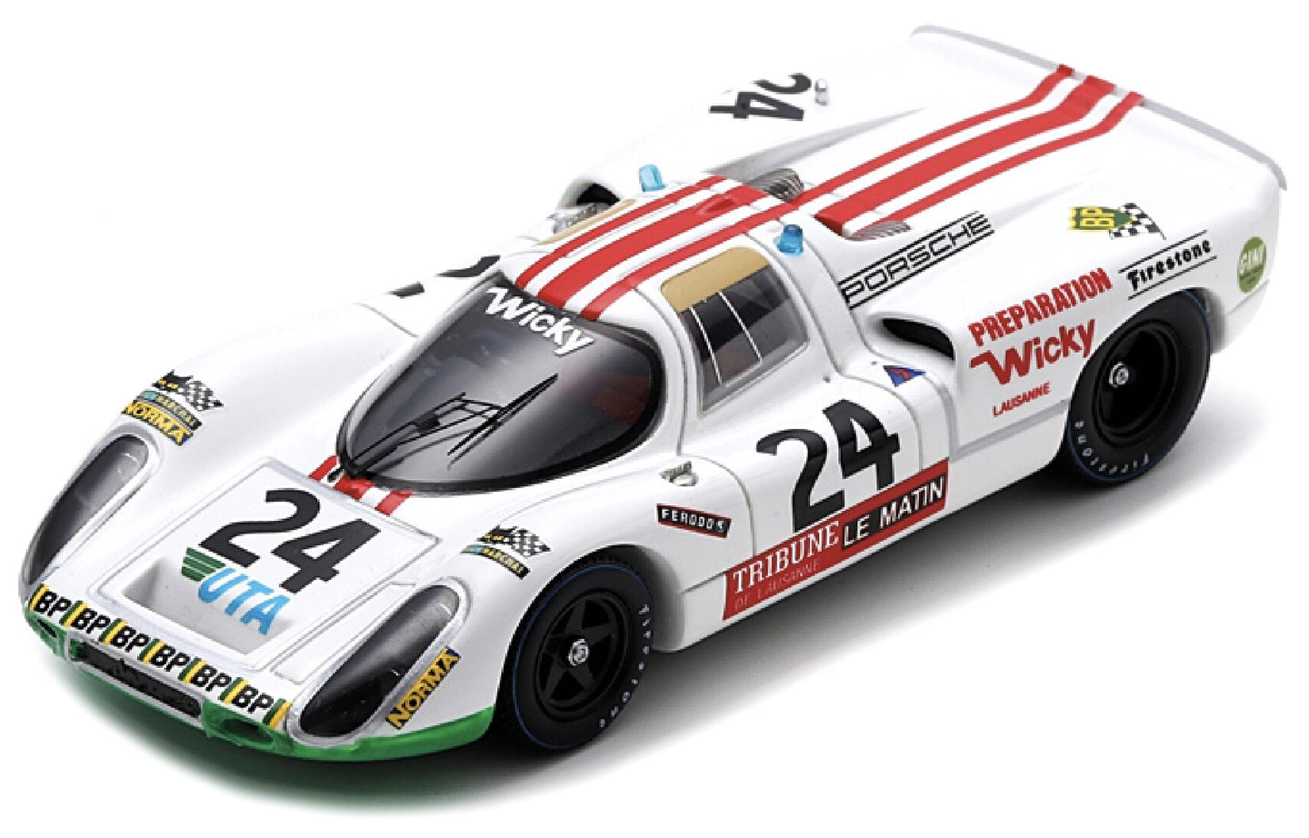 Porsche 907s #24 MATTI/BAYARD/BRUN 18th 24H LE MANS 1972 hvid/rød/grøn 1:43