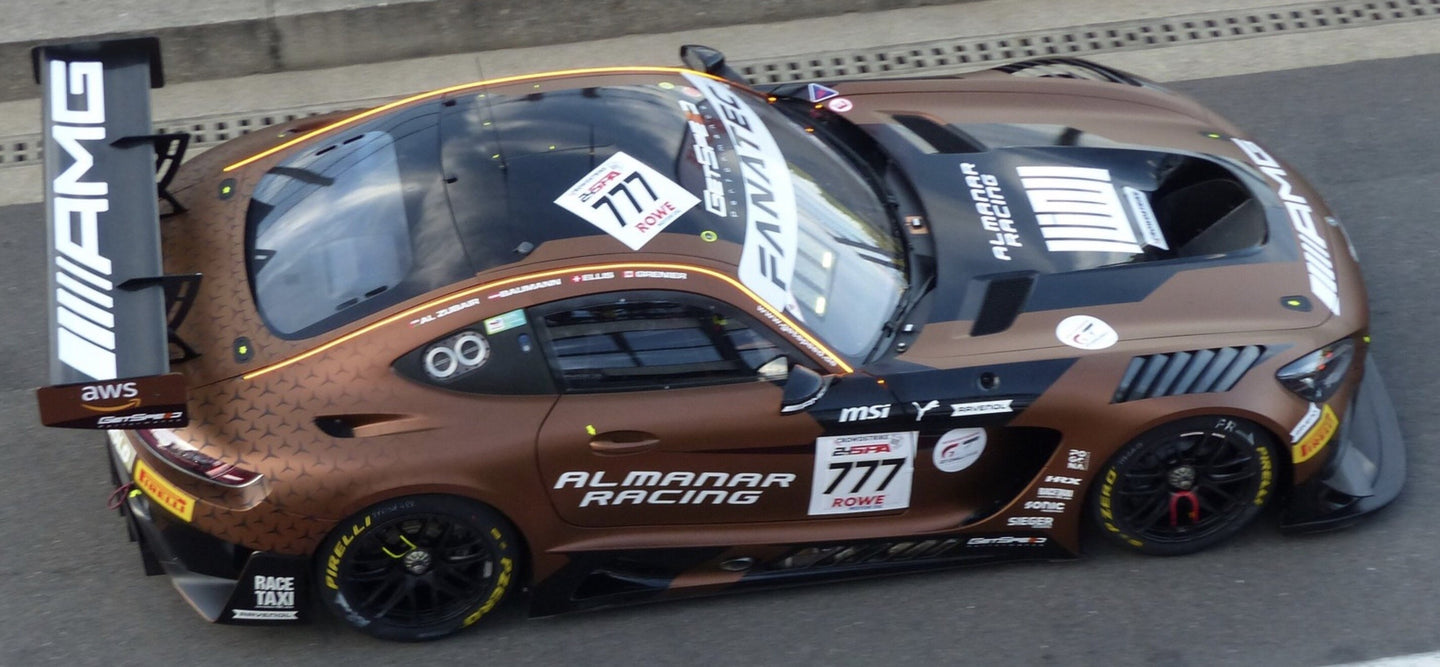 MERCEDES BENZ AMG GT3 EVO 6.2L V8 TEAM ALMANAR GETSPEED RACING N 777 WINNER GOLD CLASS 24h SPA 2024 AL FAISAL AL ZUBAIR - DOMINIK BAUMANN - PHILIP ELLIS - MIKAEL GRENIER BROWN BLACK 1:43