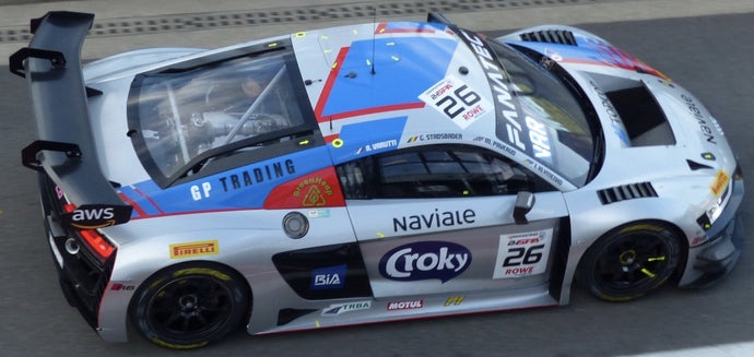 Audi R8 LMS GT3 EVO II #26 VARUTTI/STADSBADER/KLYMENKO/PAVERUD 24H SPA 24H SPA 2024 sølv/blå/rød 1:43