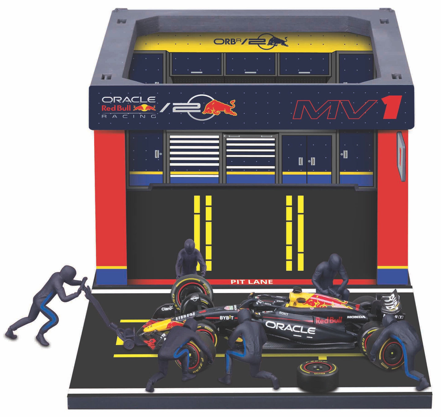 Red Bull RB20 #1 MAX VERSTAPPEN 2023 - PIT PASS SET mørk blå/rød/gul 1:43 fra Burago