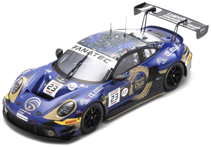 PORSCHE 911 992 GT3 R 4.2L TEAM PHANTOM GLOBAL RACING N 23 24h SPA 2024 JAXON EVANS - JOEL ERIKSSON - THOMAS PREINING BLUE 1:18