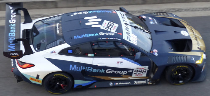 BMW M4 GT3 #998 FARFUS/HARPER/HESSE 6th 24H SPA 2024 mørk blå/hvid/guld 1:18