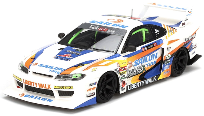 NISSAN SILVIA (S15) LB SUPER SILHOUETTE N 555 FORMULA DRIFT JAPAN 2023 WHITE BLUE YELLOW 1:43