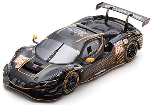 FERRARI 296 GT3 3.0L TURBO V6 TEAM GR RACING N 86 24h LE MANS 2024 RICCARDO PERA - DANIEL SERRA - MICHAEL WAINWRIGHT - WITH SHOWCASE - CON VETRINA BLACK ORANGE 1:18
