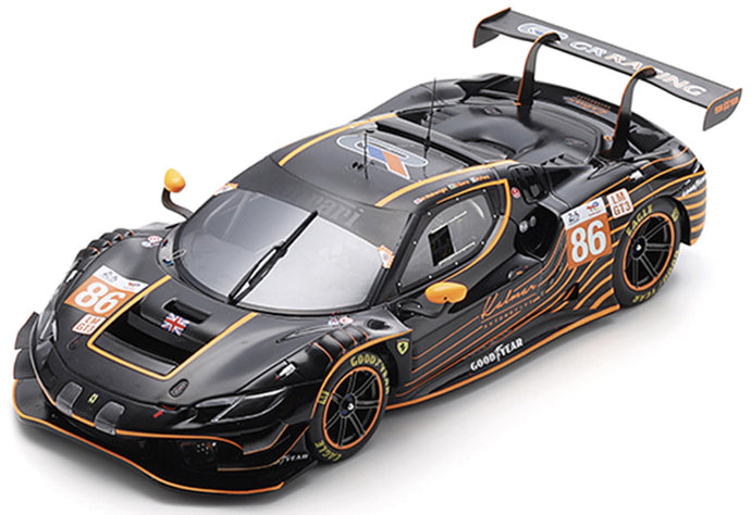 FERRARI 296 GT3 3.0L TURBO V6 TEAM GR RACING N 86 24h LE MANS 2024 RICCARDO PERA - DANIEL SERRA - MICHAEL WAINWRIGHT - WITH SHOWCASE - CON VETRINA BLACK ORANGE 1:18