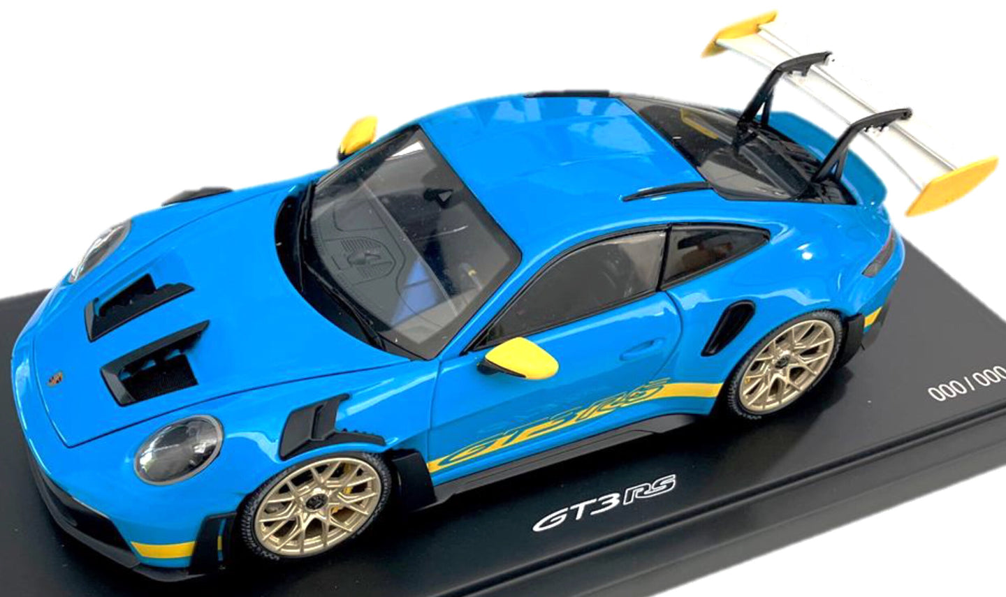 PORSCHE 911 992 GT3 RS COUPE 2023 LIGHT BLUE YELLOW 1:18