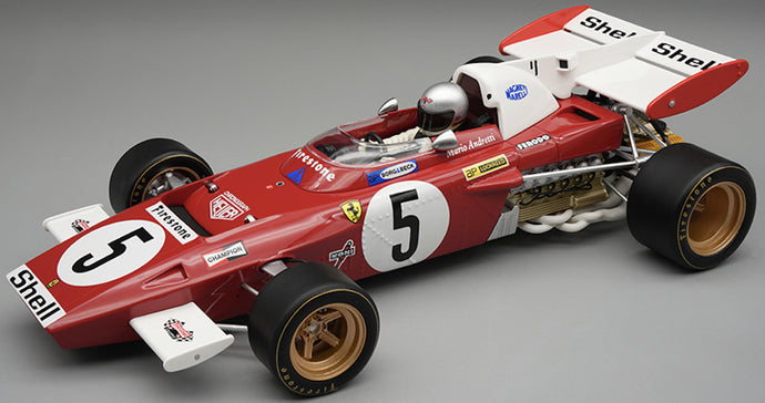 Ferrari 312 B2 F1 #5 MARIO ANDRETTI GERMAN GP 1971 + FIGUUR (with showcase) rød/hvid 1:18