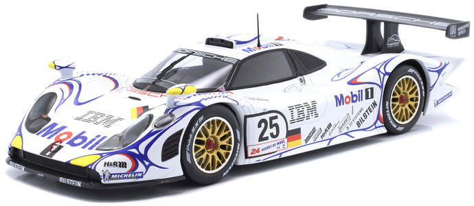 PORSCHE 911 GT1-98 3.2L TURBO TEAM PORSCHE AG MOBIL-1 N 25 2nd 24h LE MANS 1998 UWE ALZEN - JORG MULLER - BOB WOLLEK WHITE BLUE RED 1:18
