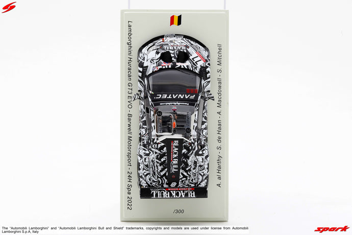 LAMBORGHINI HURACAN GT3 EVO TEAM BARWELL MOTORSPORT N 77 24h SPA 2022 A.AL HARTHY - S.DE HAAN - A.MACDOWALL - S.MITCHELL BLACK WHITE 1:43